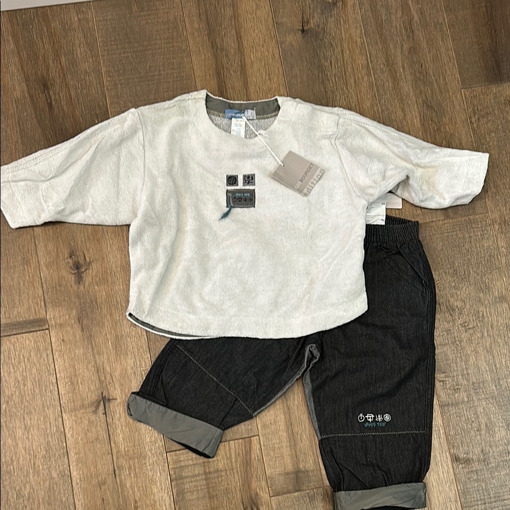 Jean Bourget Baby Outfit Set - White and Gray